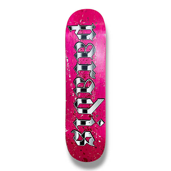 Tabla Paradis Splatter logo pink white 8"