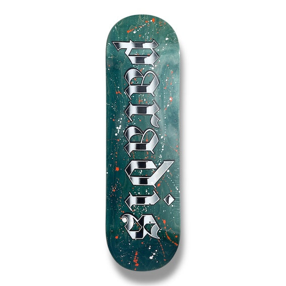Tabla Paradis Splatter logo aqua green 9"